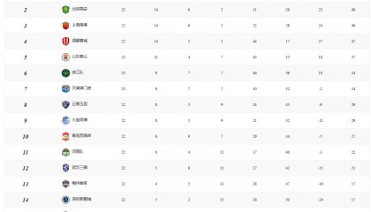 中超积分榜:申花重返榜首 国安海港同分蓉城紧追不舍